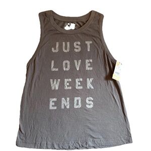 Just Love Weekends Gray Graphic Sleeveless Tee NWT Fifth Sun Medium Tshirt New!